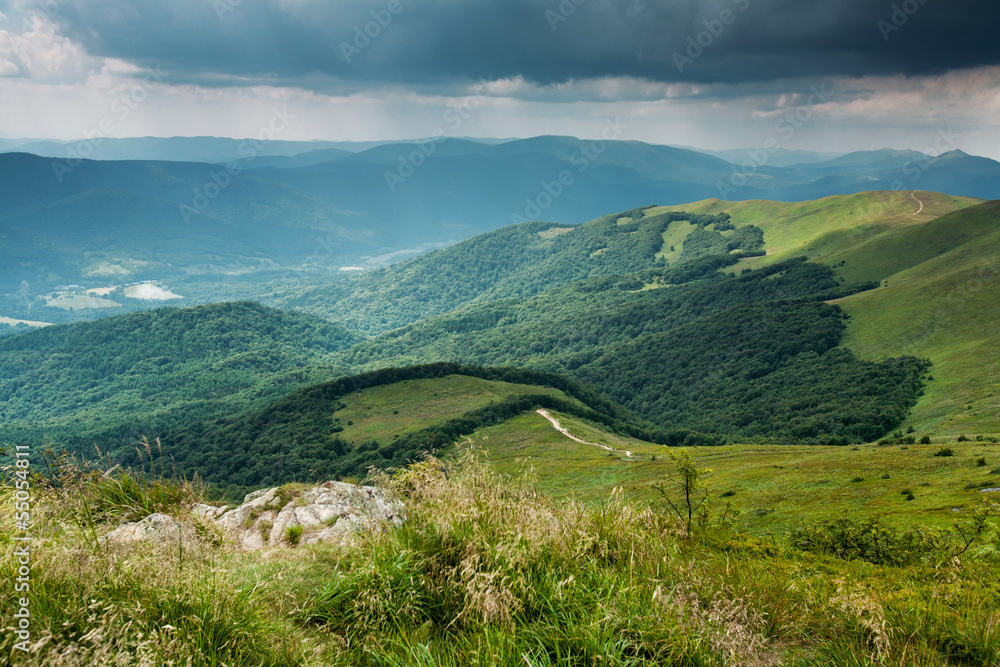 Obraz premium Stormy clouds over Bieszczady mountains, Poland