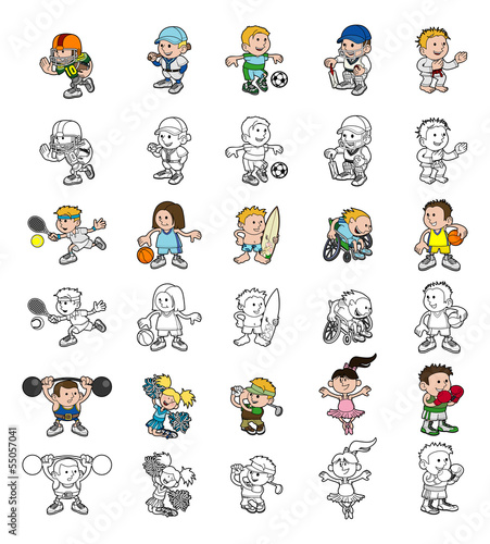 Cartoon people playing sports