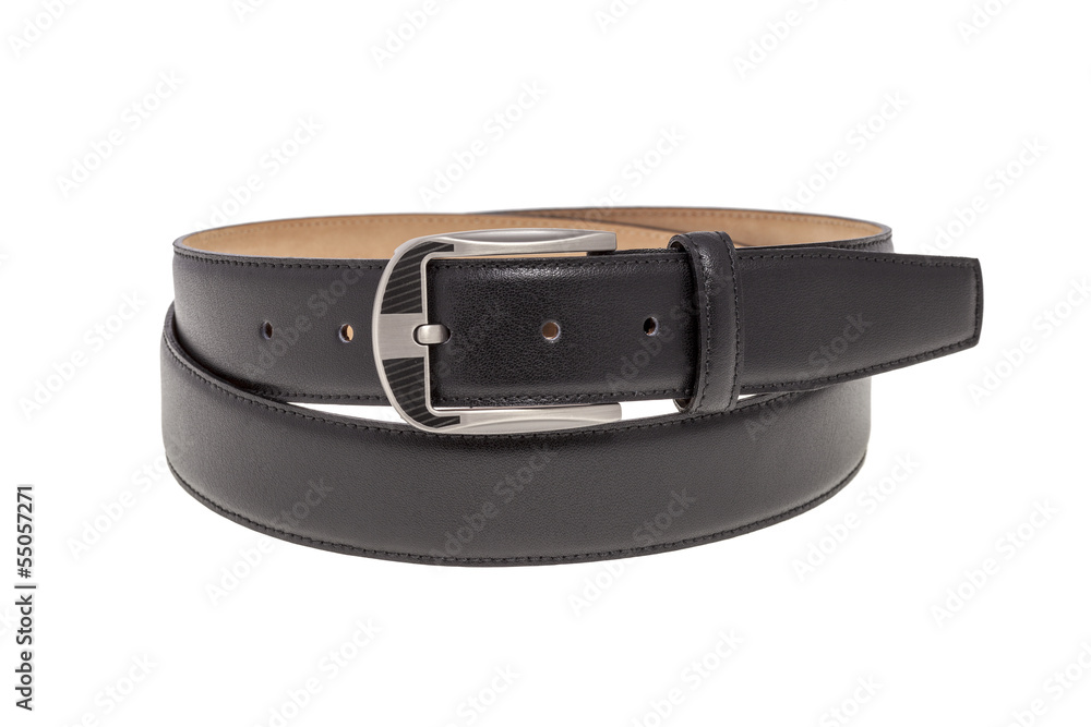 Black leather male belt isolated on white background Black leather male belt isolated on white background