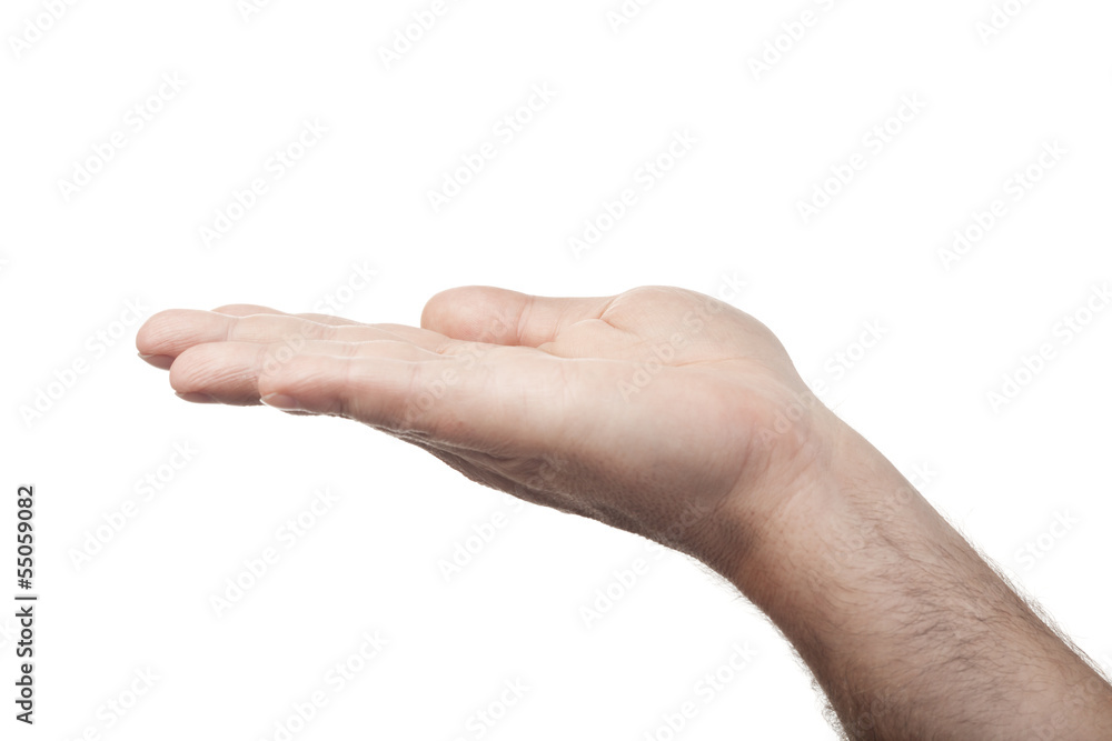 open palm male hand isolated on white background open palm male hand isolated on white background