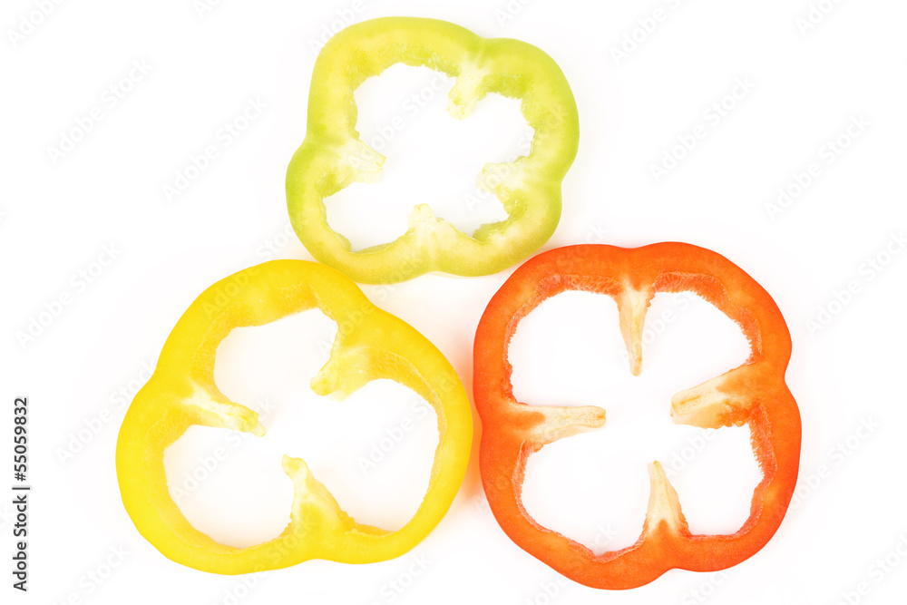 Multi-colour slices of peppers. Multi-colour slices of peppers.