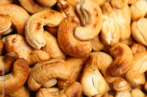 Roasted cashew nuts close up