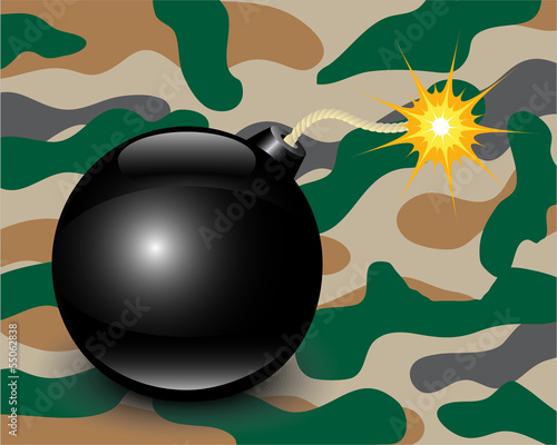 Bomb on camouflage background