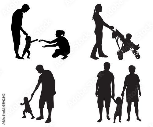 silhouettes of families with children