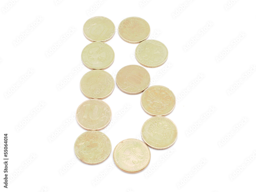 Letters of coins on a white background Letters of coins on a white background
