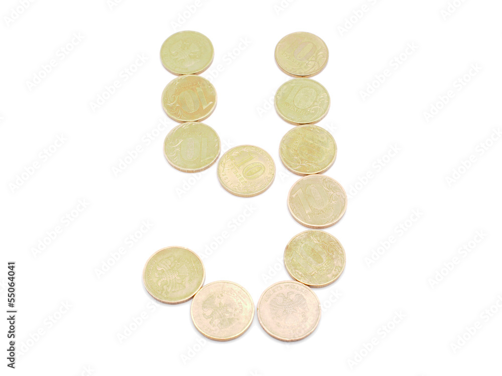 Letters of coins on a white background Letters of coins on a white background