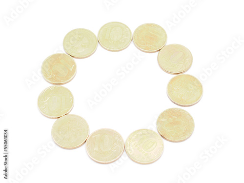 Letters of coins on a white background