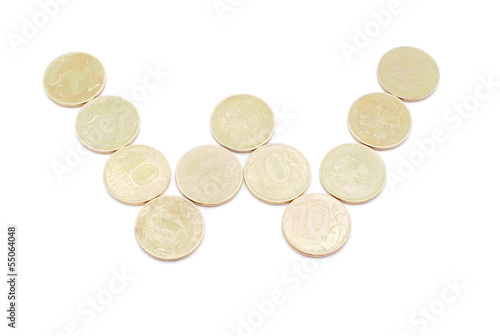 Letters of coins on a white background