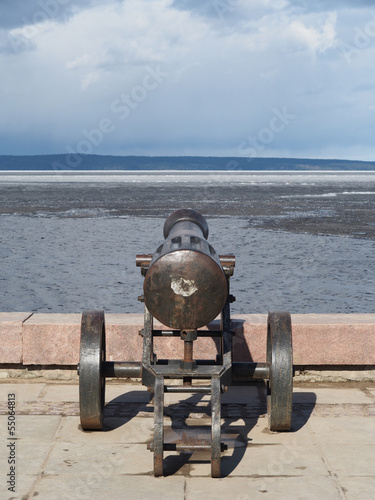 Gun on quay of Onega in Petrozavodsk, Russia photo