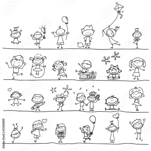 hand drawing cartoon happy kids