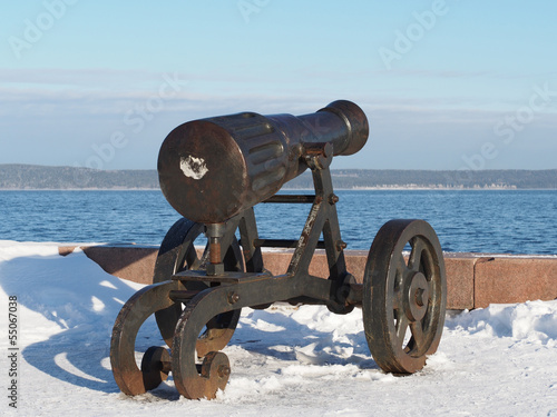 Gun on quay of Onega in Petrozavodsk, Russia photo