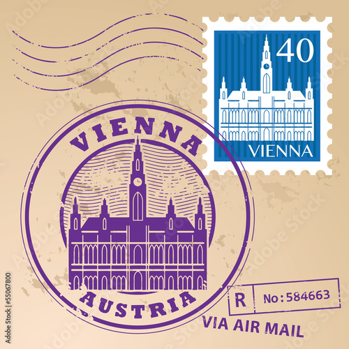 Stamp set with words Vienna, Austria inside, vector