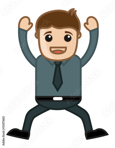 Jumping Office Person - Business Cartoon Character Vector
