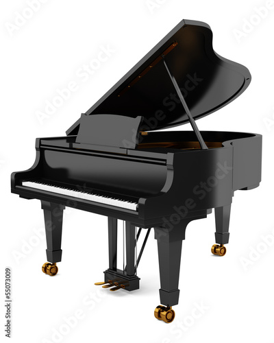 Fototapeta black grand piano isolated on white background