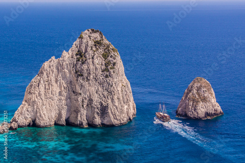 Keri Caves and Clifs in Zakinthos Island, Greece with ship saili photo