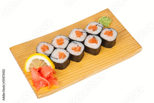 Sushi rolls with fresh salmon
