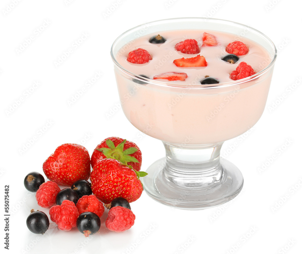 Delicious yogurt with fruit isolated on white Delicious yogurt with fruit isolated on white