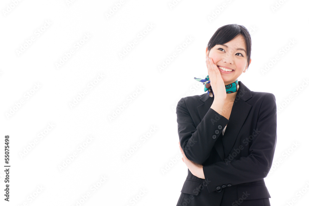 asian businesswoman thinking on white background asian businesswoman thinking on white background