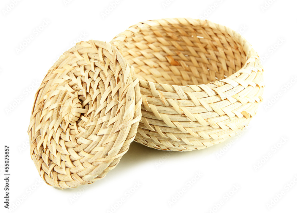 Wicker basket with cover, isolated on white Wicker basket with cover, isolated on white