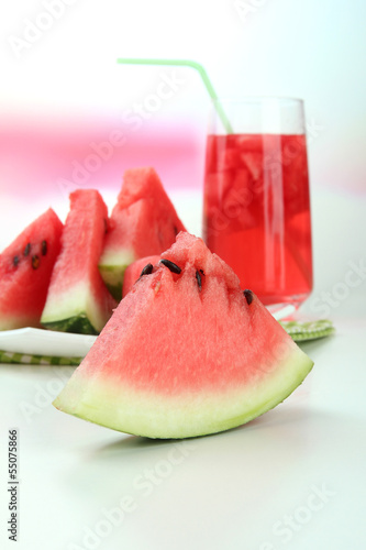 Fresh watermelon and glass of watermelon juice