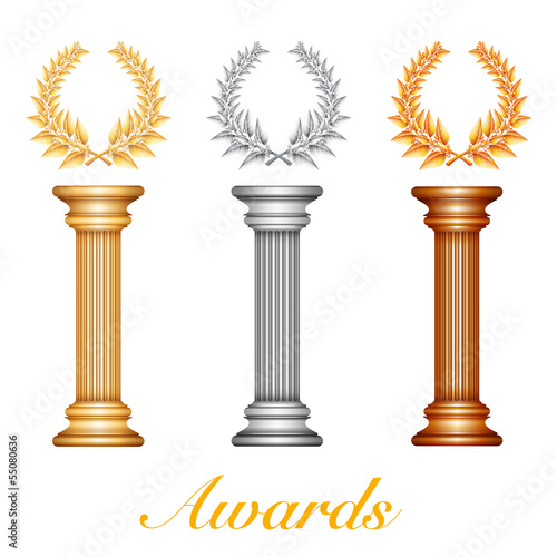 Obraz na płótnie Gold silver and bronze award column with laurel wreath w salonie