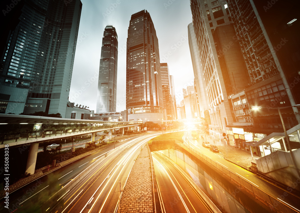 Fototapeta premium traffic in Hong Kong at sunset time