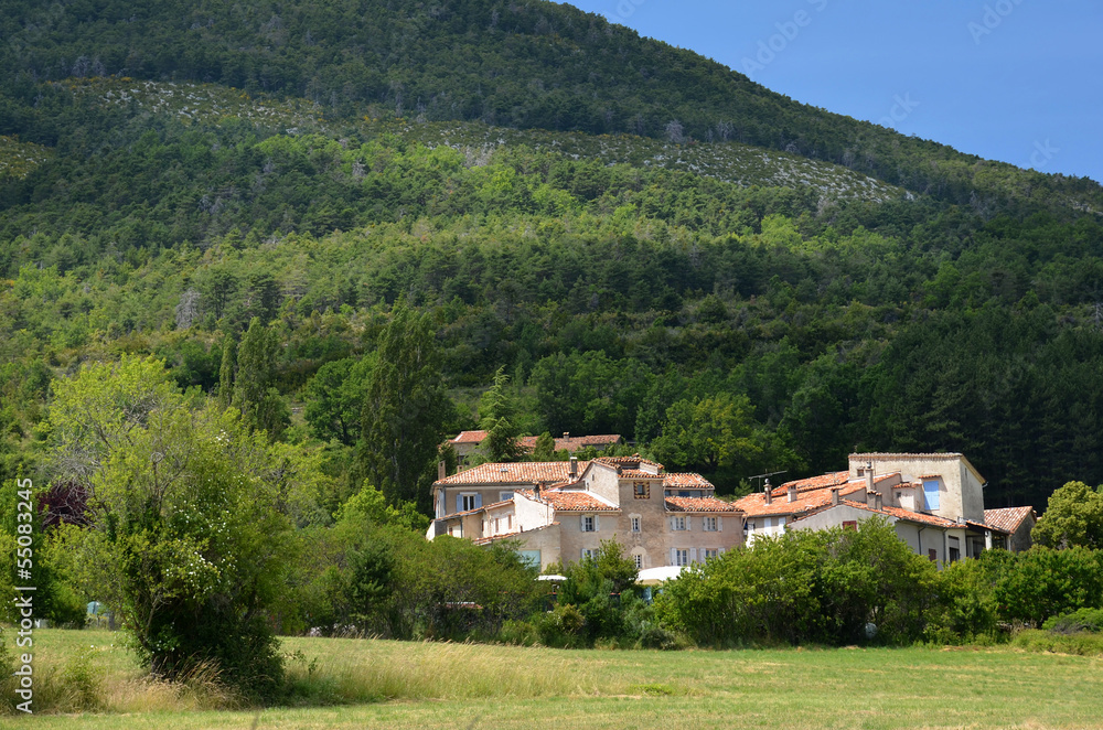Typical houses of Provencal village above canyon Verdon