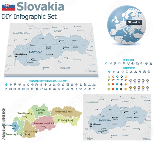 Fotografia, Obraz Slovakia maps with markers