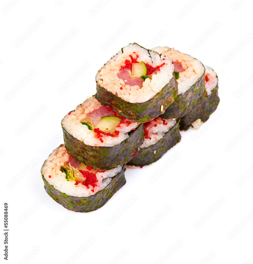 sushi, rolls isolated on white