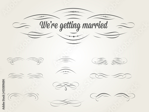 Vector set of calligraphic design elements for wedding cards