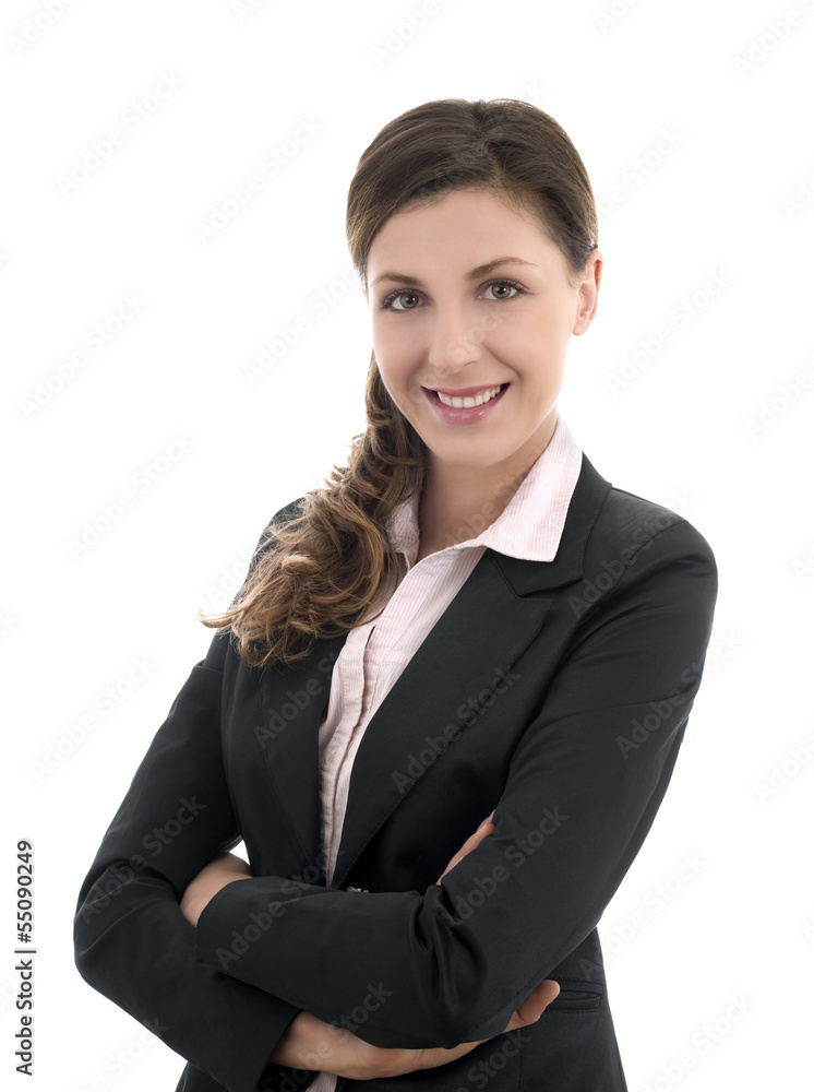 Beautiful young woman standing with hands folded Beautiful young woman standing with hands folded