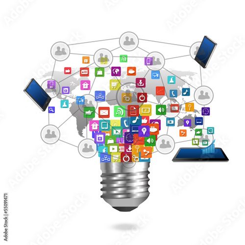 Social media with technology business concept,colorful applicati photo