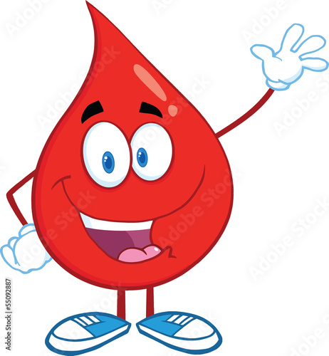 Red Blood Drop Cartoon Mascot Character Waving For Greeting