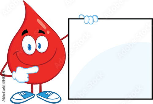 Red Blood Drop Cartoon Character Showing A Blank Sign