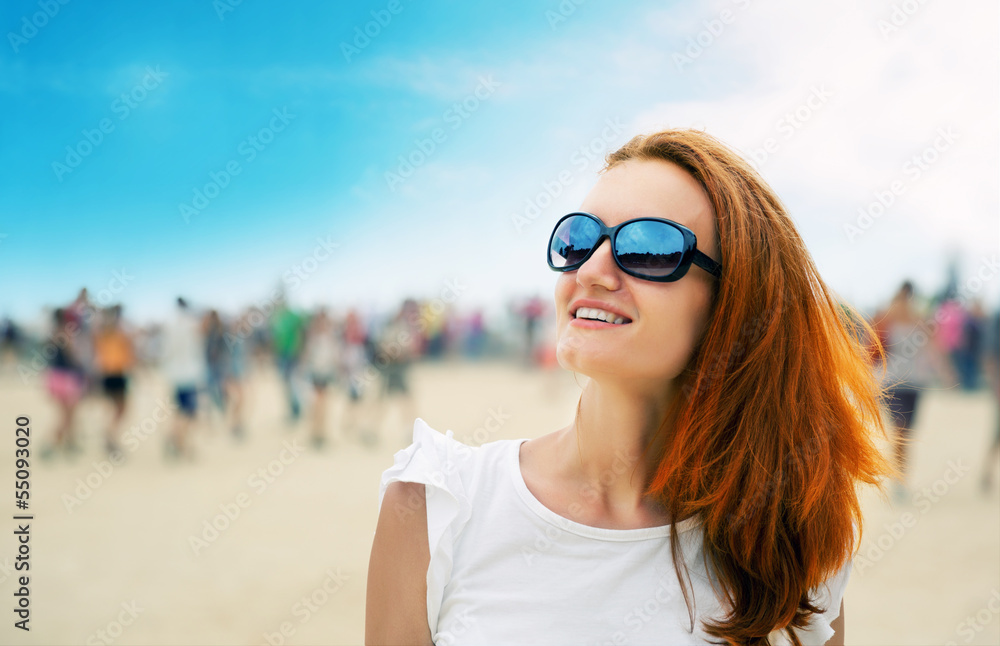 Woman at a beach party Woman at a beach party