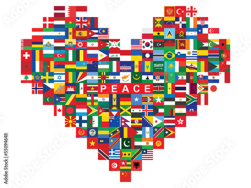 heart made of flags icons with word peace
