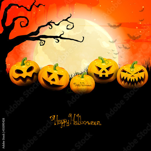 Vector Halloween Background with Pumpkins