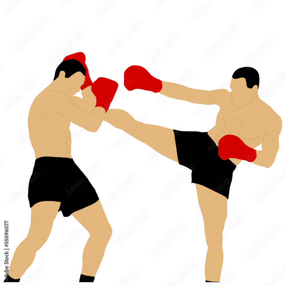 two boxers fighting with high kick