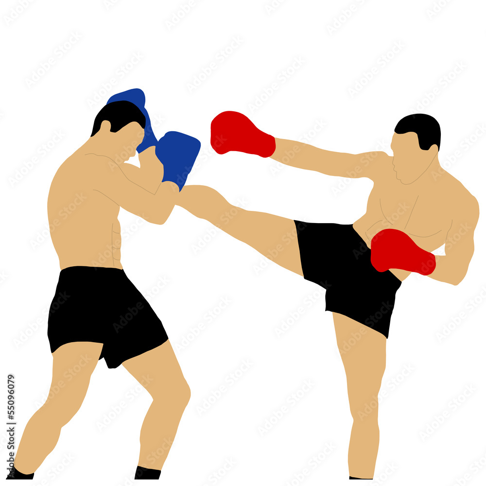 two boxers fighting with high kick two boxers fighting with high kick