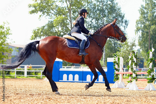The sportswoman on a horse at competitions.