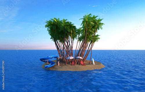 Isola tropicale, 3d, vacanza, naufragio, paradiso terrestre