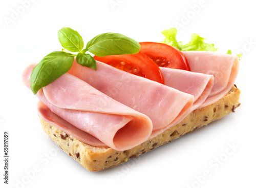 sandwich with pork ham on white background