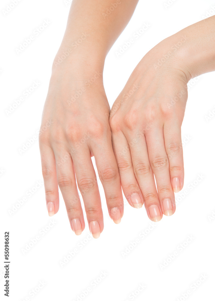Beautiful woman hands with french manicure nails Beautiful woman hands with french manicure nails