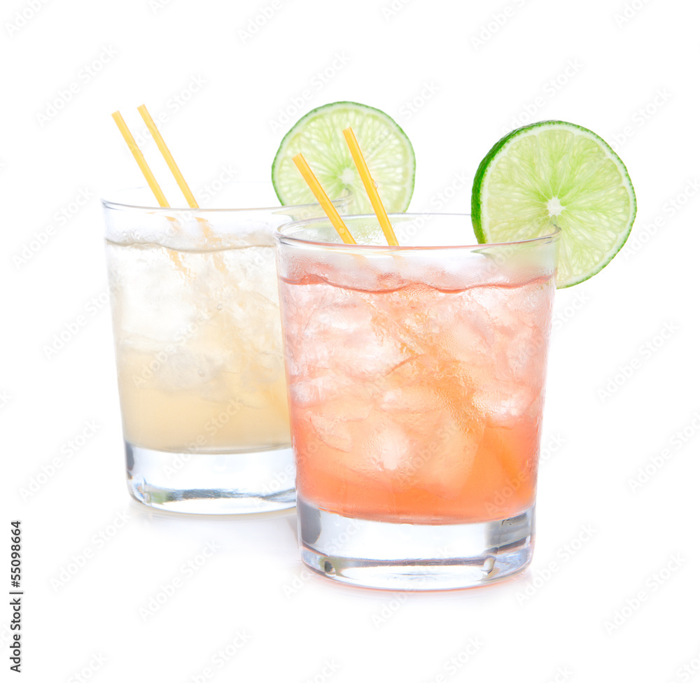 Summer beach margarita cocktails in spirit glasses Summer beach margarita cocktails in spirit glasses