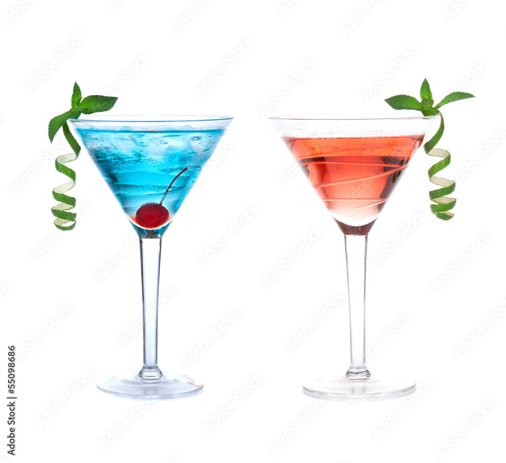 Red and blue alcohol cosmopolitan cocktails drinks