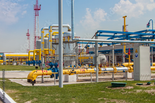 Gas compressor station in Ukraine in bright sunny summer day
