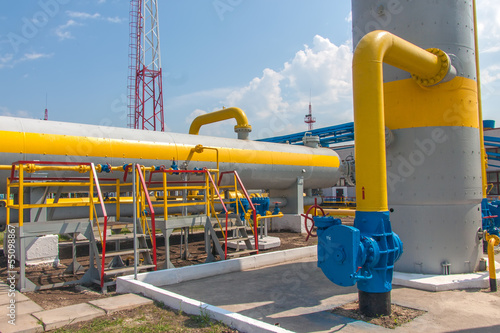 Gas compressor station in Ukraine in bright sunny summer day