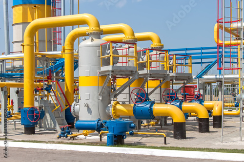 Gas compressor station in Ukraine in bright sunny summer day photo