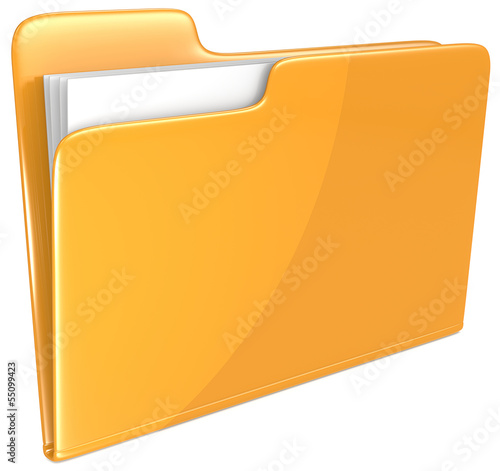 Orange Folder. Open folder with papers. Orange.