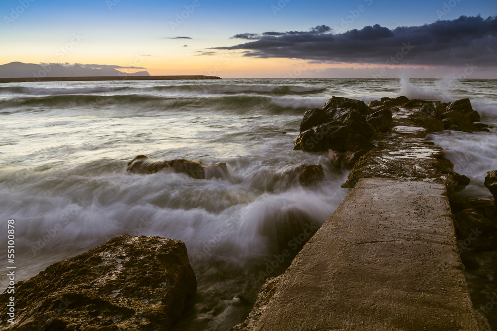 The Sicilian coast at sunset